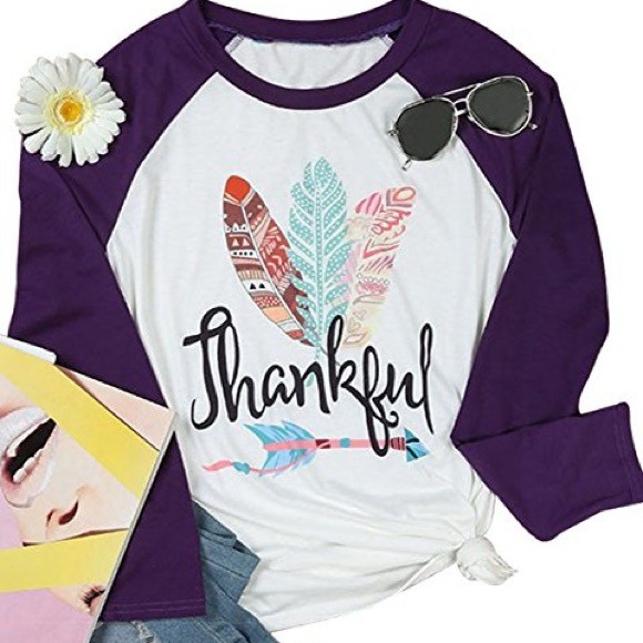 Tops - New Baseball style Purple and White Thankful long sleeve
Shirt size medium